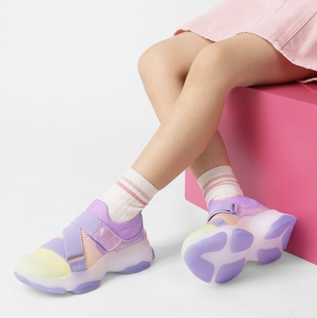 Kids Sneakers Girls Slip-On Shoes Z-Strap Colorful Jelly Sole Walking Shoes